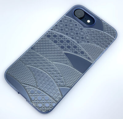 Air Jacket “kiriko” for iPhone 17e / iPhone 16e 千代柄(扇)(クリアネイビー)