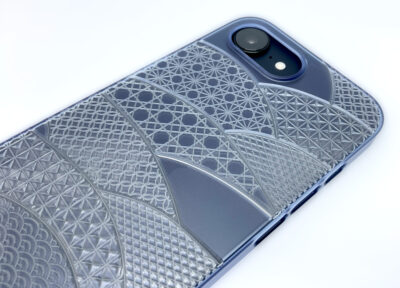 Air Jacket “kiriko” for iPhone 17e / iPhone 16e 千代柄(扇)(クリアネイビー)