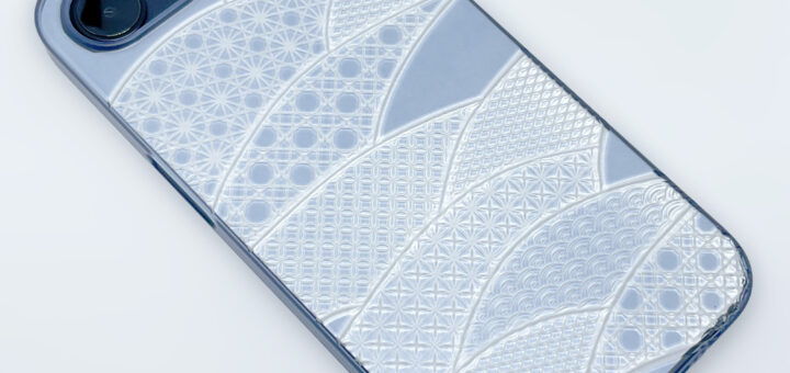 Air Jacket “kiriko” for iPhone 17e / iPhone 16e 千代柄（扇）(クリアネイビー)